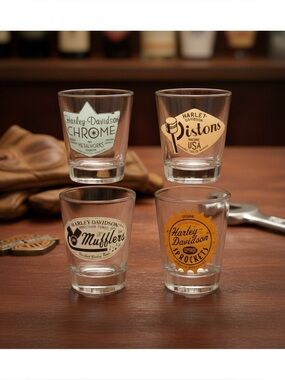 NIB Harley-Davidson Col-Parts Vintage Stamp Shot Glass Set